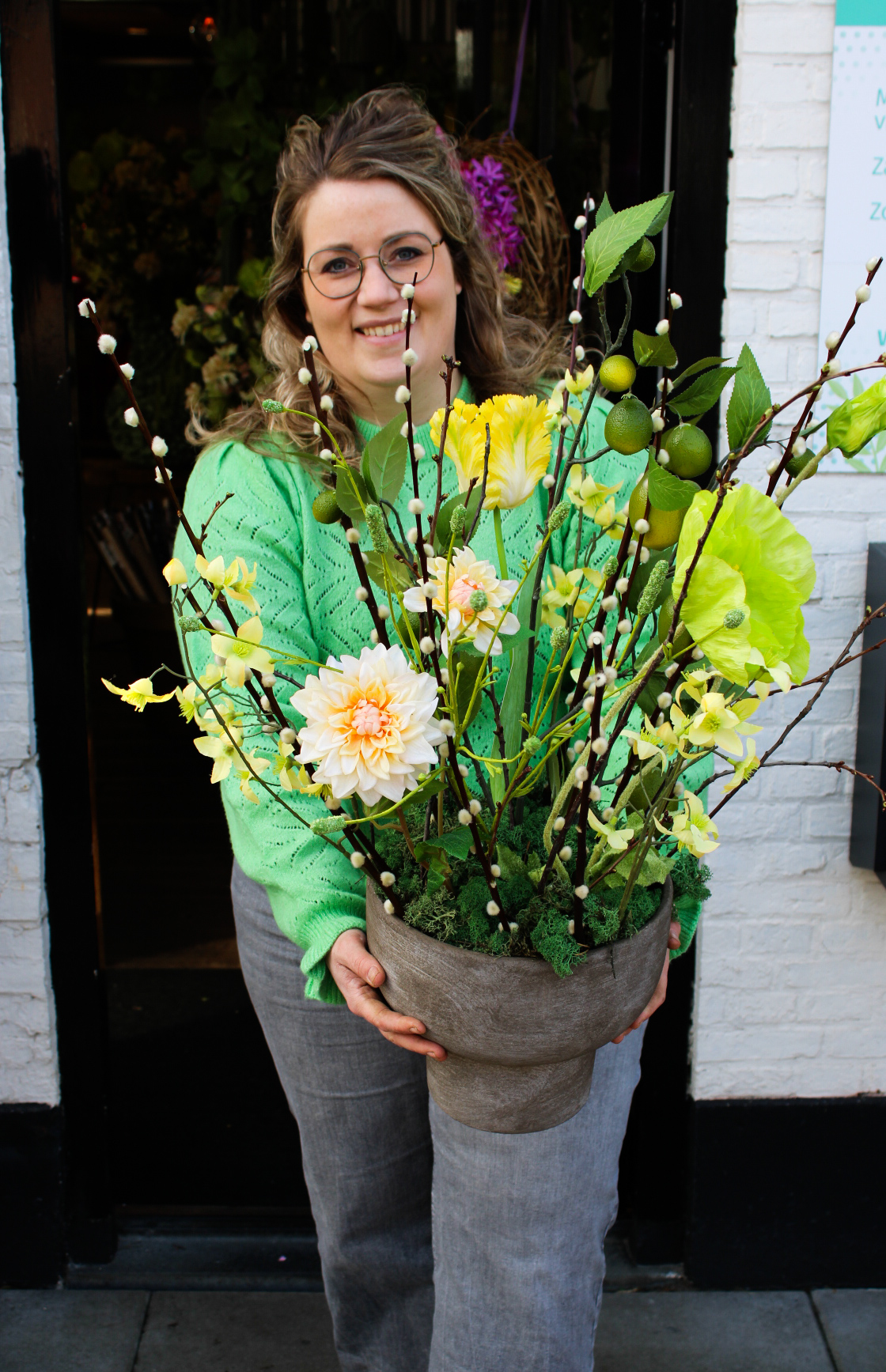 Zijdebloemstuk op pot