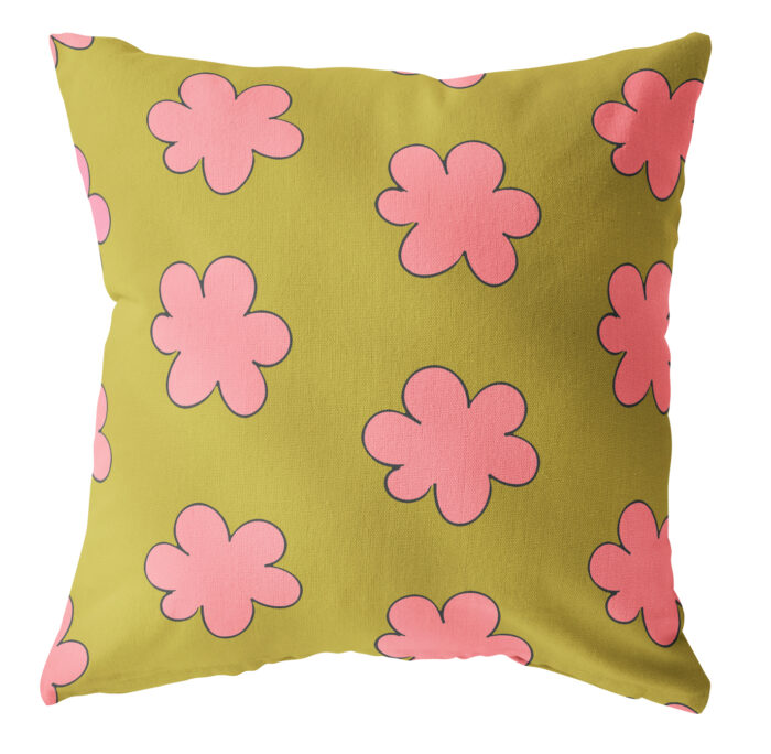 Buitenkussens Flowers lime roze