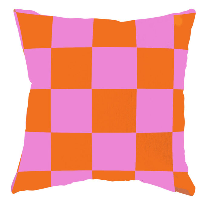 Buitenkussen Geblokt / Oranje lila